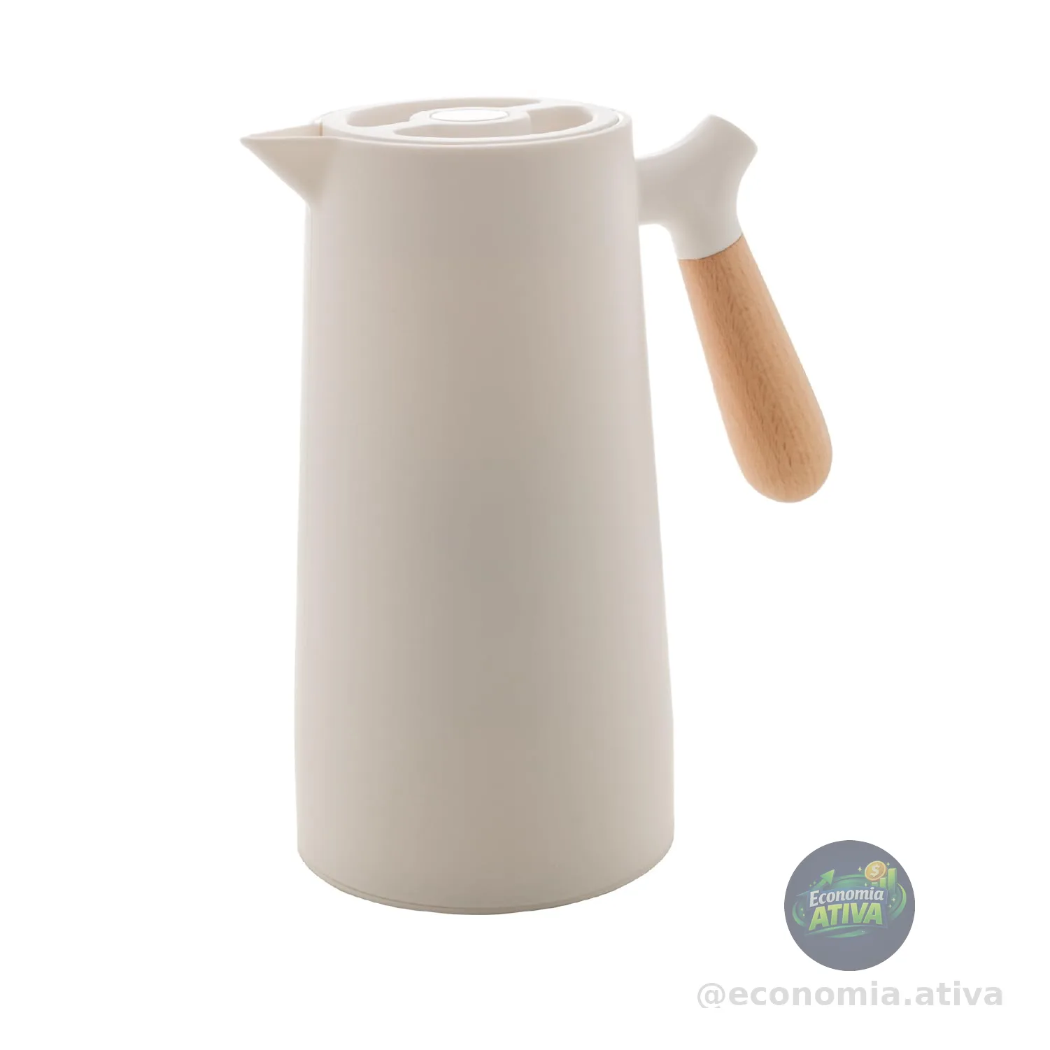 WOLFF - Garrafa Térmica de Plástico com Cabo de Madeira Nórdica 1L Branca - Mesa Posta - Itens Para Casa - Utensílios de Cozinha - Perfeita Para Café e Chá