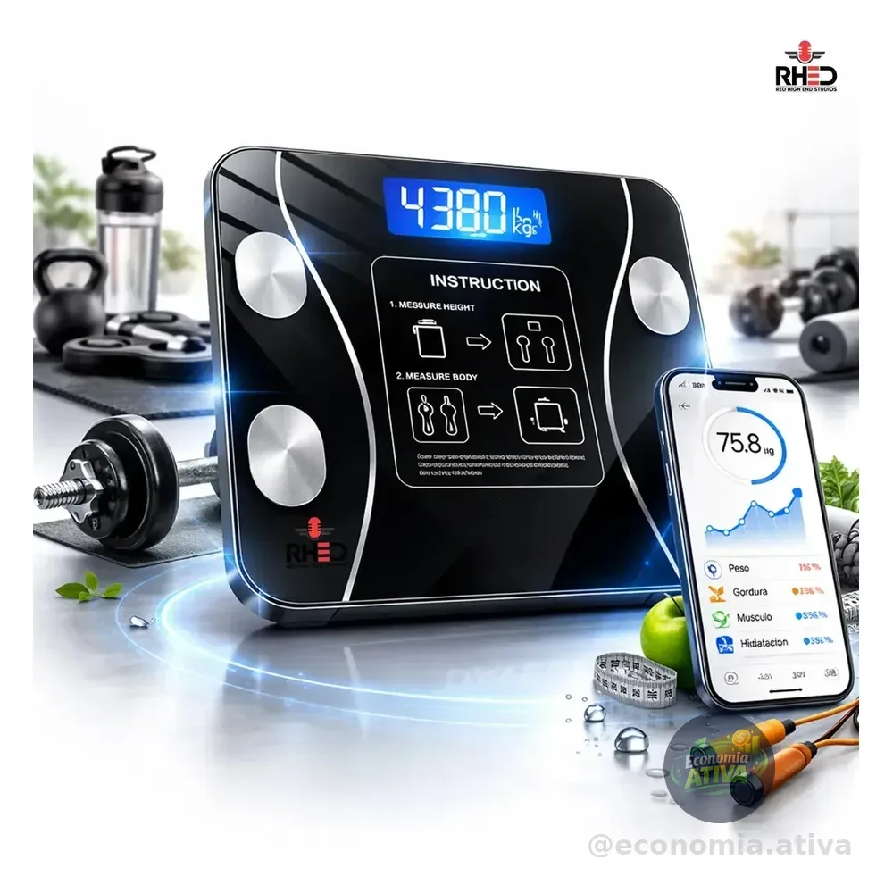 Balança Digital Bioimpedância Bluetooth - Rhead Red High End Studios 3v