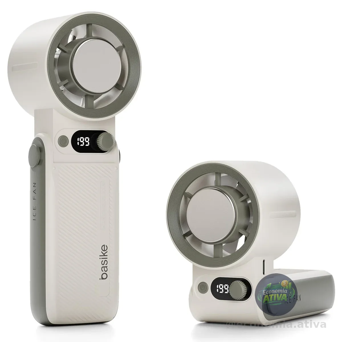 Basike Ventilador Portátil de Mão, Tecnologia Ice-Cooling Instantâneo, 199 Velocidades Ajustáveis&Turbo de Alta Velocidade, 10000mAh 24H, Ideal para Viagens, Acampamento e Ar Livre (Branco)