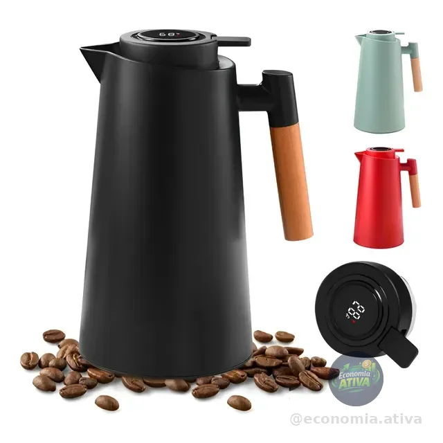 Garrafa Térmica 1 Litro Com Termômetro Led Para Chás / Café