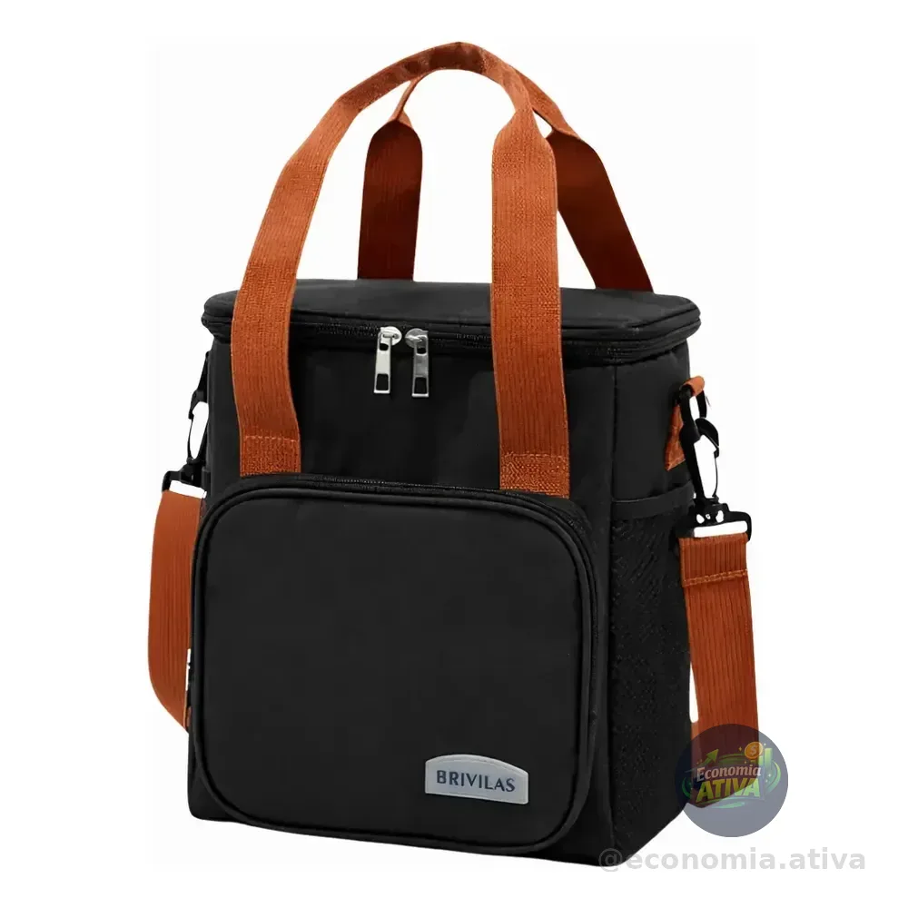 Bolsa Térmica Marmita Lancheira 12l Oxford Com Alça De Ombro 1 Divisória Bagear Preto
