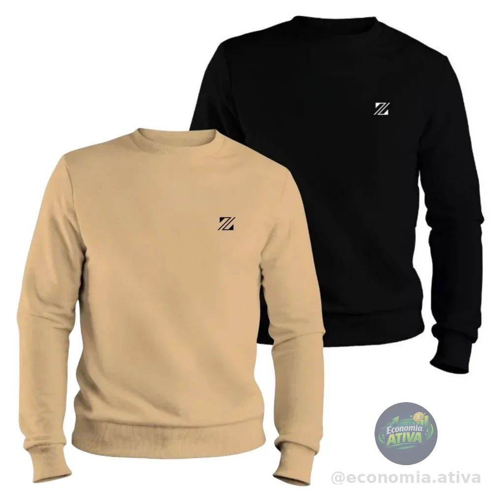 Kit 2 Blusa de Frio Moletom Gola Redonda Algodão Unissex Confortável Oferta