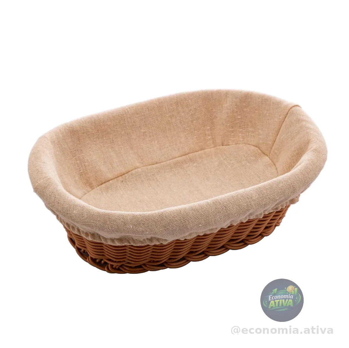 LYOR - Cesta Oval de Rattan Plástico com Forro em Tecido 27cm x 20cm x 8cm