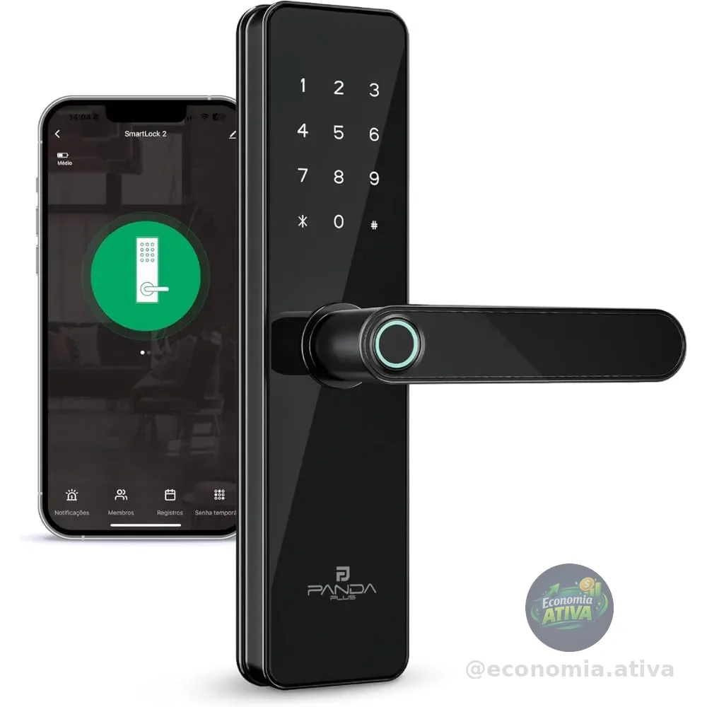 Fechadura Digital Biométrica Wifi Inteligente AMG-F01 Alumínio Preto Mortise 50x50 Teclado Touch Senha Cartão Tag Biometria App Tuya PandaPlus Alexa Google Assistente Residencial Comercial