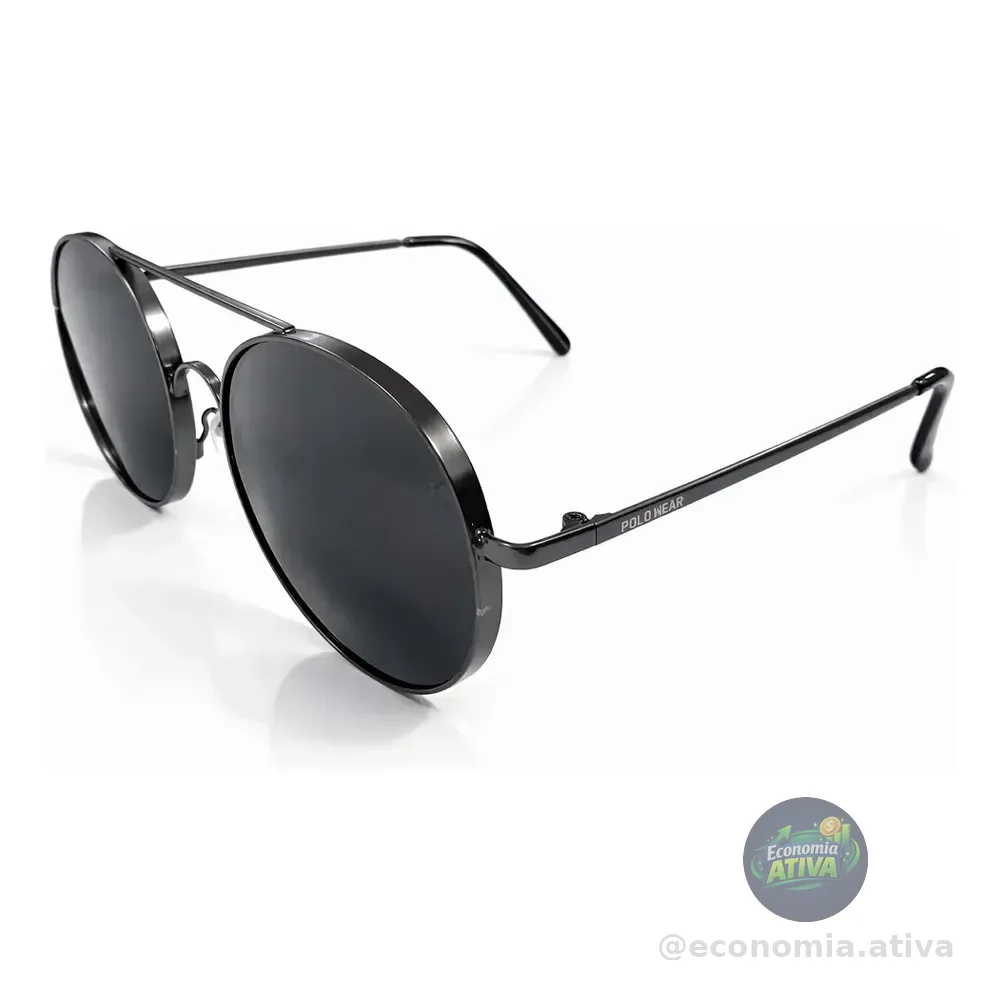 Óculos De Sol Redondo Metal Polo Wear Óculos Redondo Preto