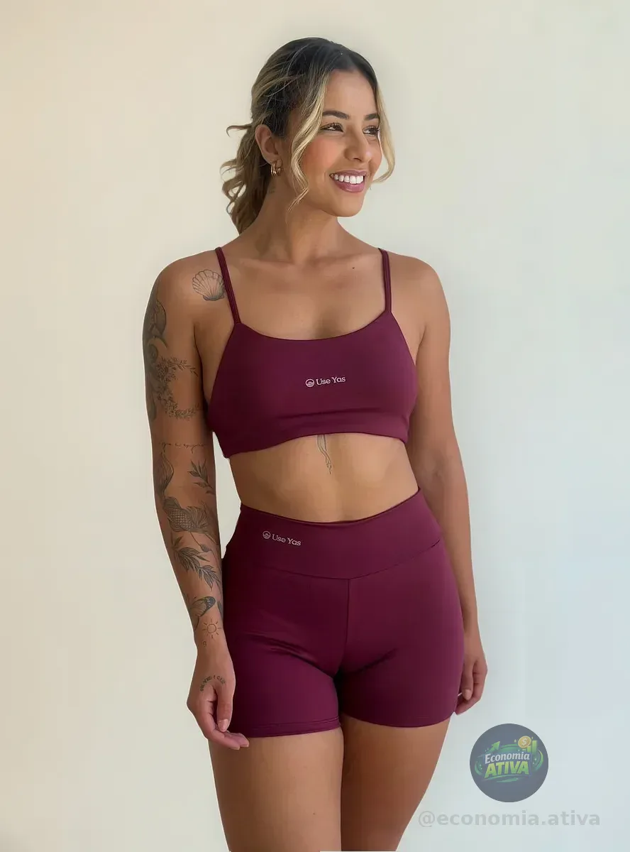 Conjunto Fitness Virginia Top Shorts Meia Coxa Cintura Alta