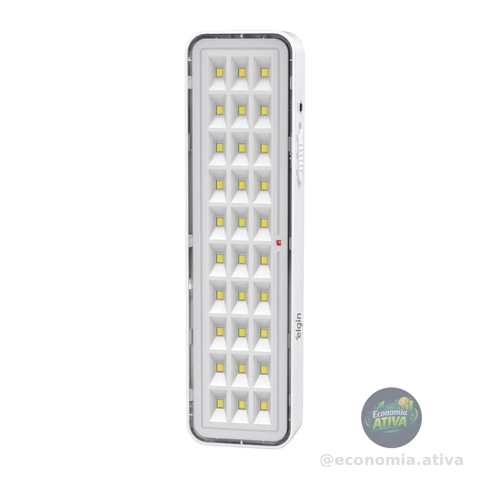 Luminária De Emergência 30 LEDS 2W Elgin Bivolt Bateria até 6 horas Luz Branca Fria