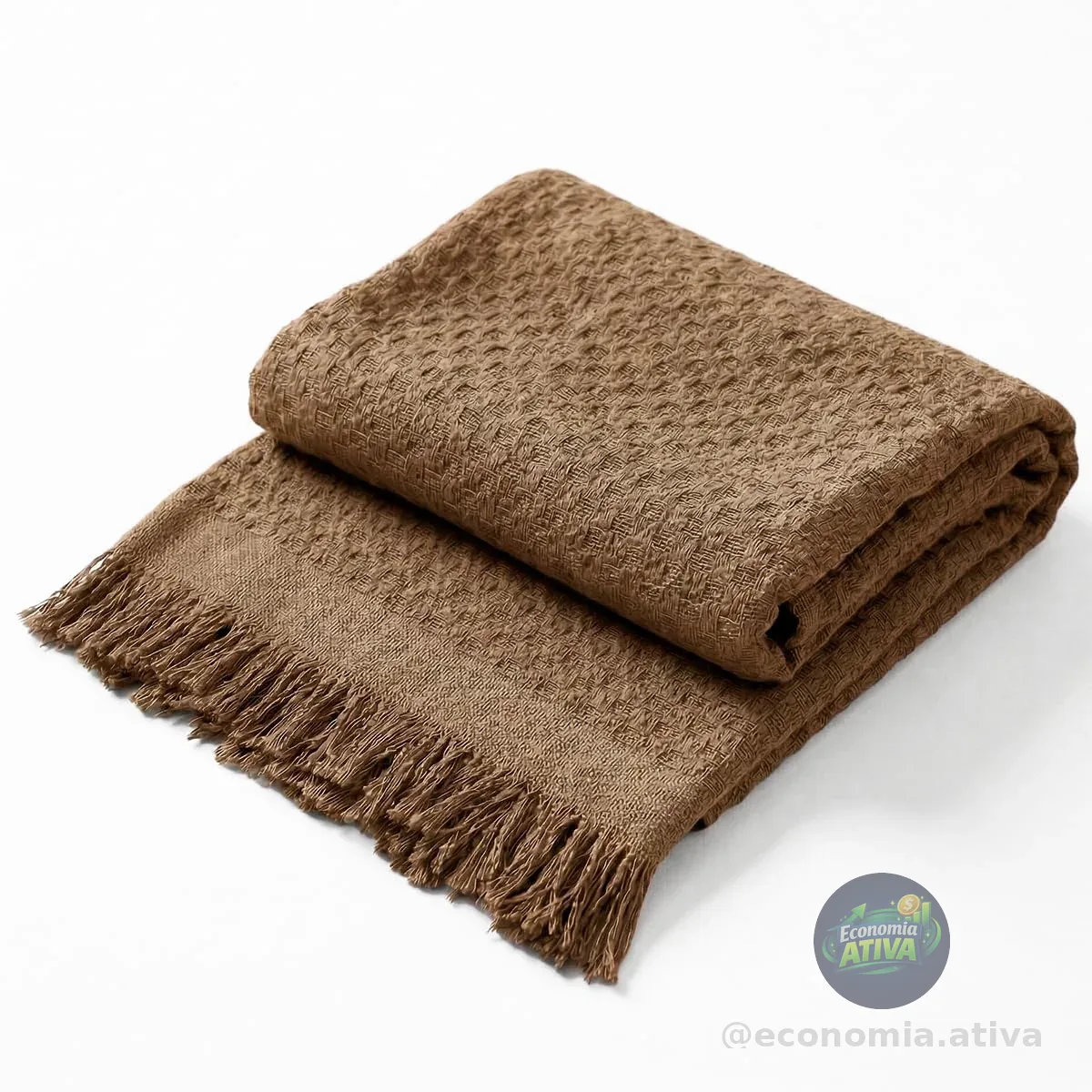 Decolab Manta para Sofá em Algodão com Franjas Artesanais | Cobertor Decorativo para Sofa, Poltrona e Cama | Estilo Boho Chic (Caramelo)
