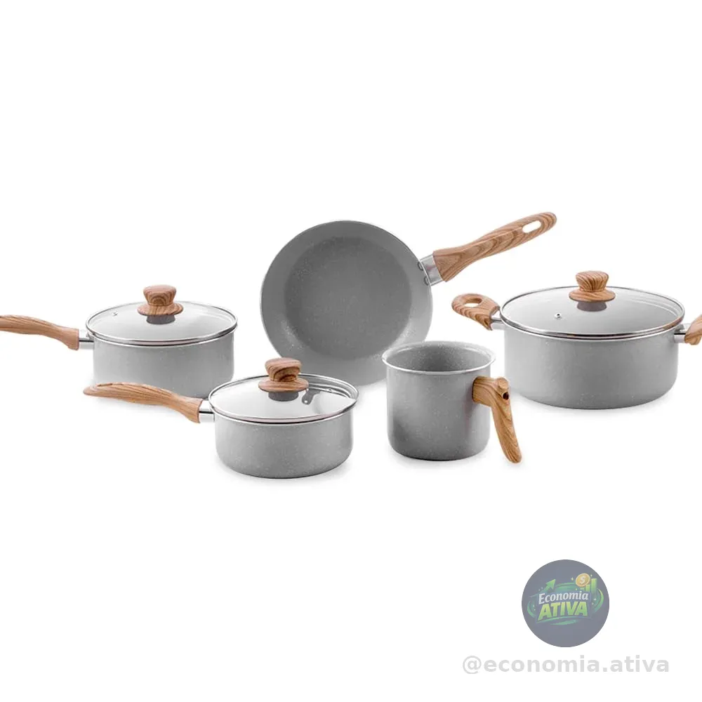 Brinox - Jogo de Panelas 5 Peças Ceramic Life Easy - Cinza