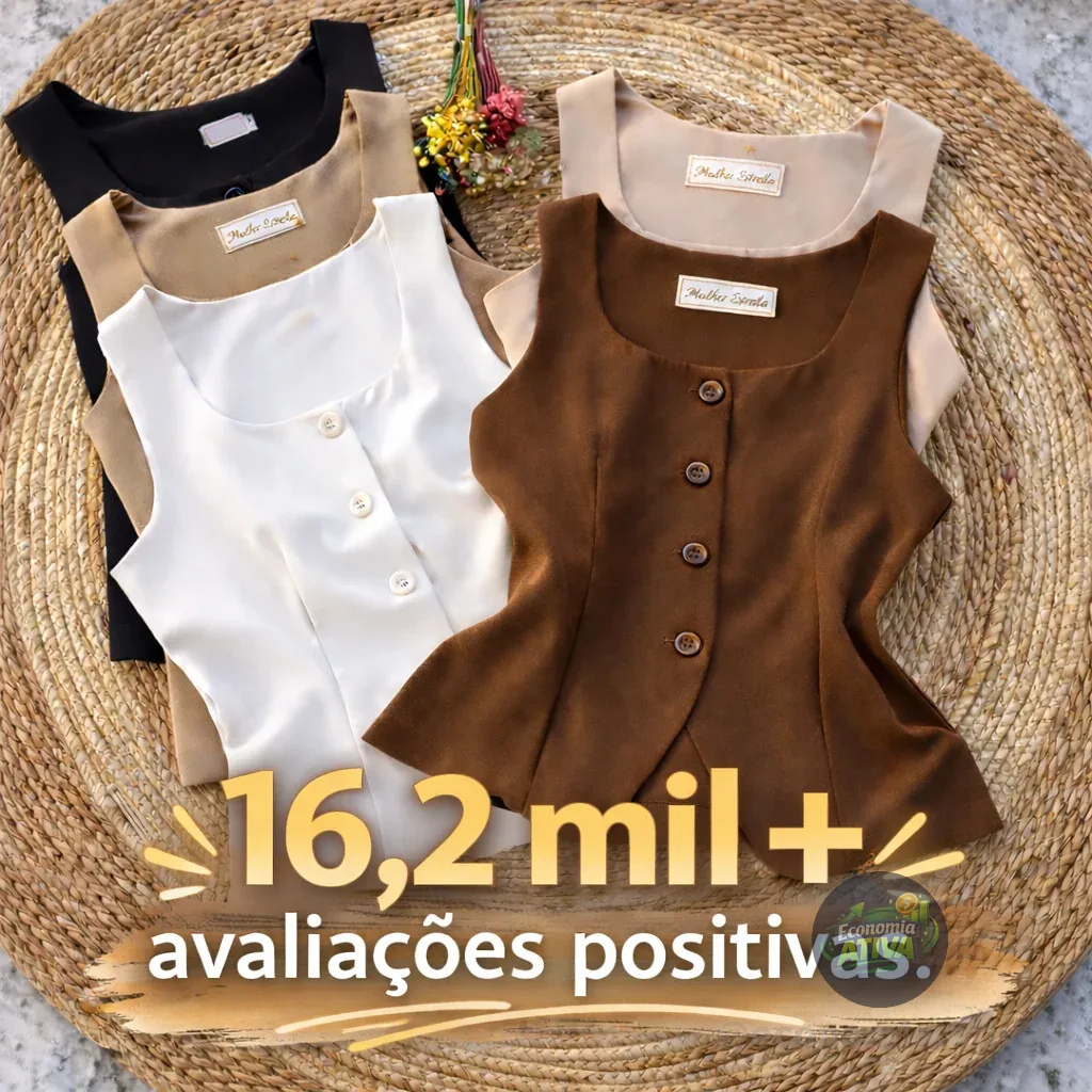 Colete Feminino Alfaiataria Alça Larga Gola Quadrada com Detalhe Aberto– Elegante, Clássico Primavera/Verão 2026