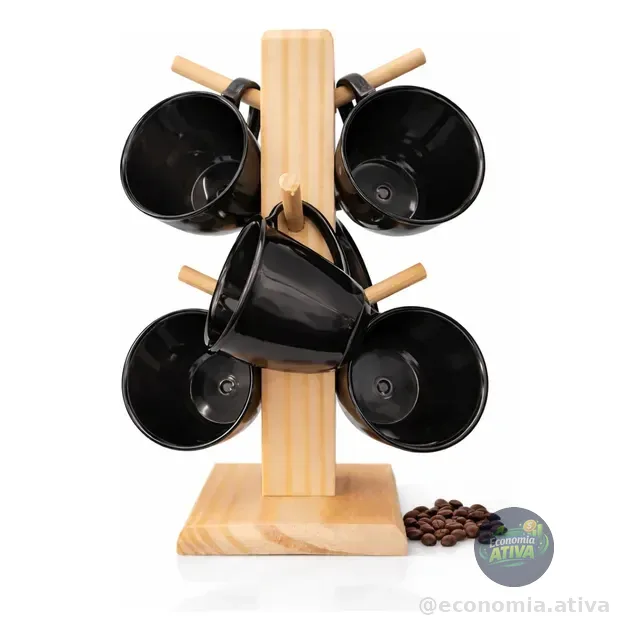 Kit 06 Canequinhas De 100 Ml Com Suporte De Madeira Acrílico