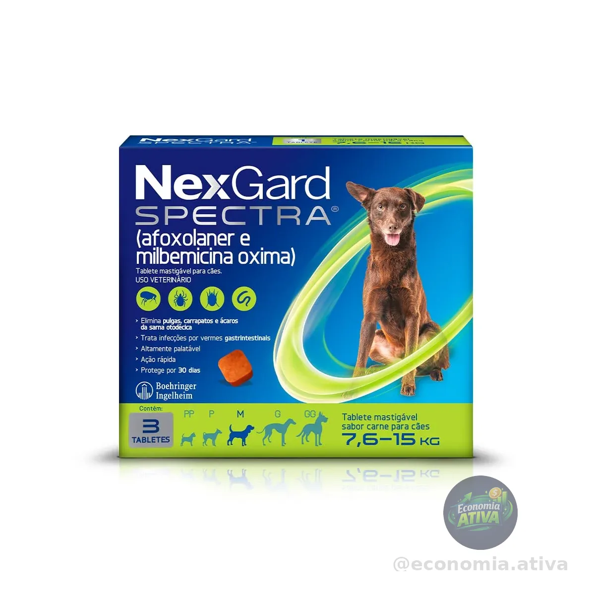 NexGard SPECTRA Antipulgas, Carrapatos e Vermífugo para Cães 7,6 a 15kg - 3 tabletes
