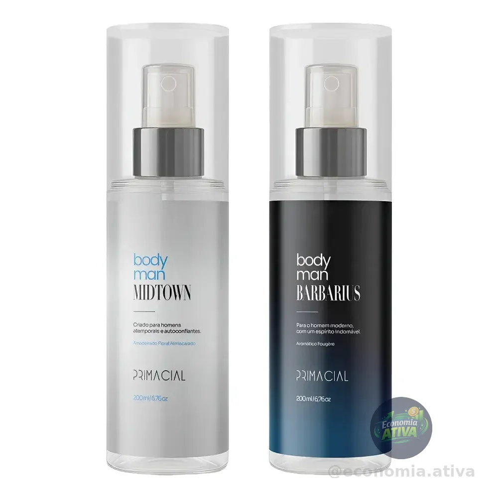 Kit Body Splash Masculino Barbarius E Midtown 200ml - Primacial Perfume Fresco Amadeirado