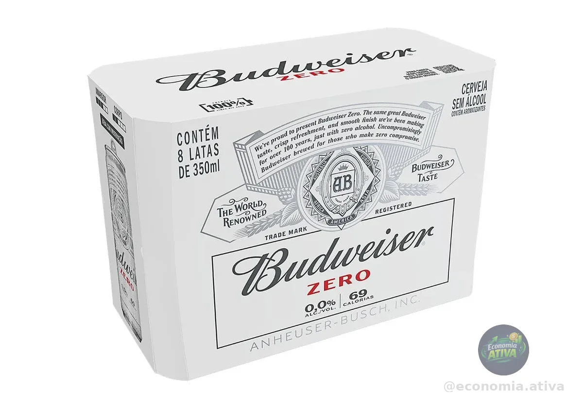 Pack Cerveja Budweiser Zero Álcool, 350ml, Lata - 8 unidades