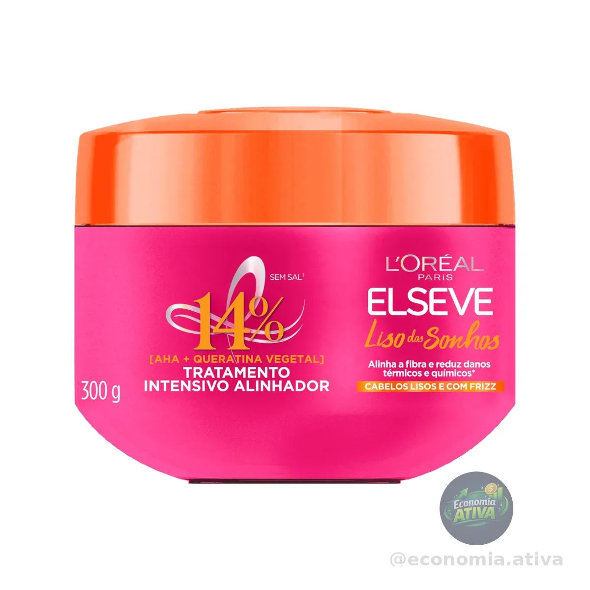 L'Oréal Paris Elseve Liso dos Sonhos Creme de Tratamento com Queratina Vegetal e AHA, Alinhamento Capilar, Controle de Frizz e Reparação de Danos Químicos e Térmicos, 300g