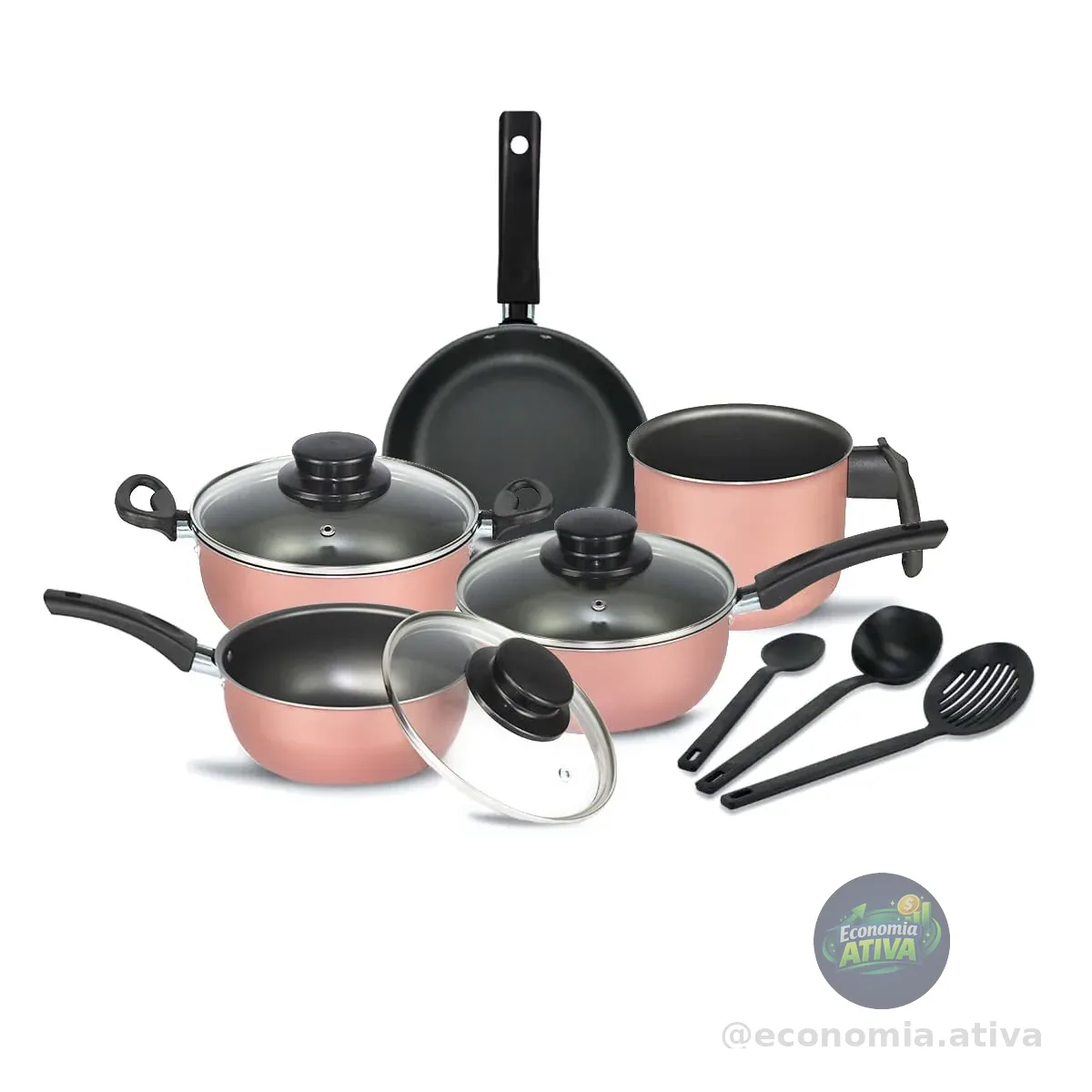 Jogo de Panelas Elegan com Tampa Vidro 8 Peças- Rosa