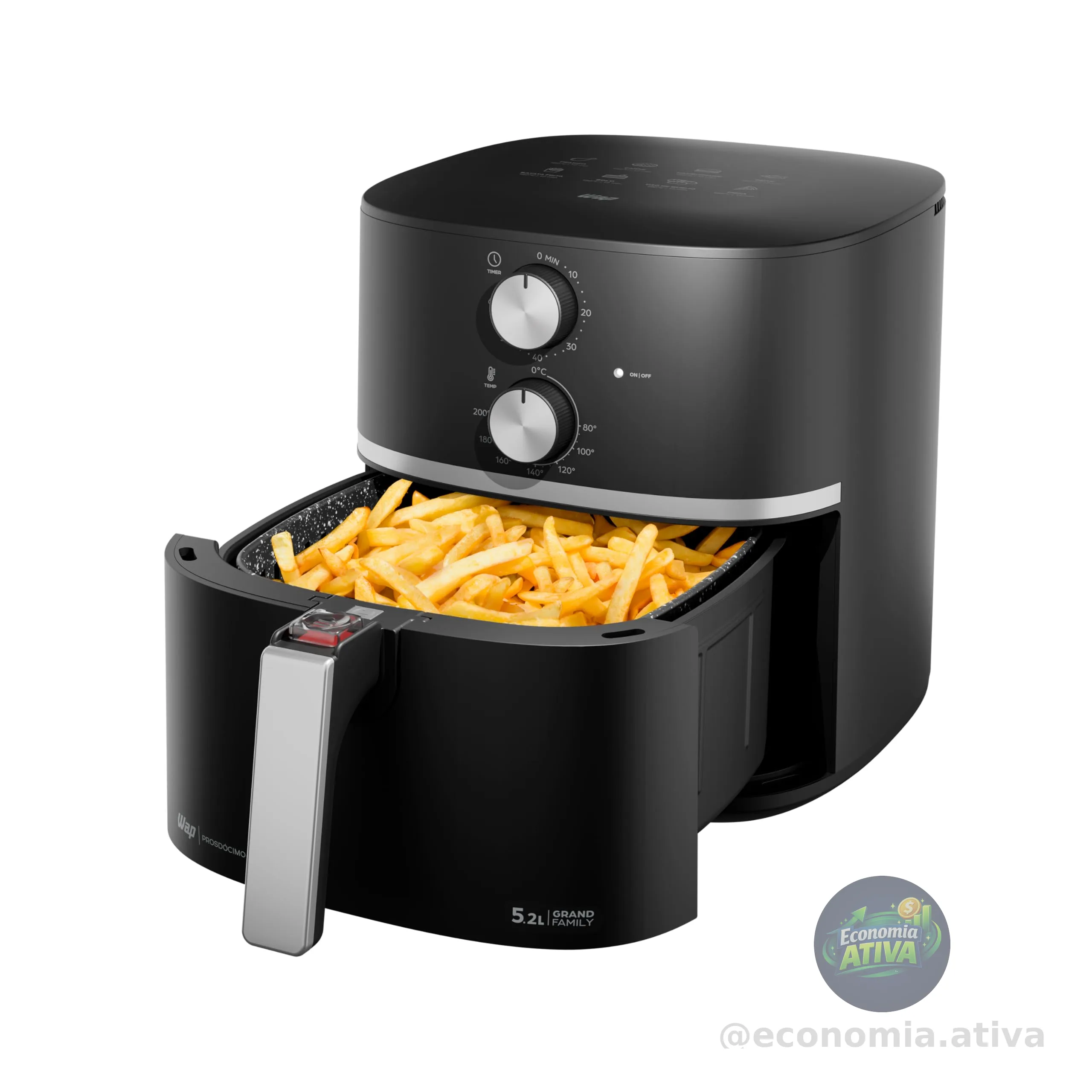WAP Fritadeira Elétrica Air Fryer GRAND WAFG2S 5,2L Temperatura Ajustável, Revestimento Antiaderente, 1500W 127V