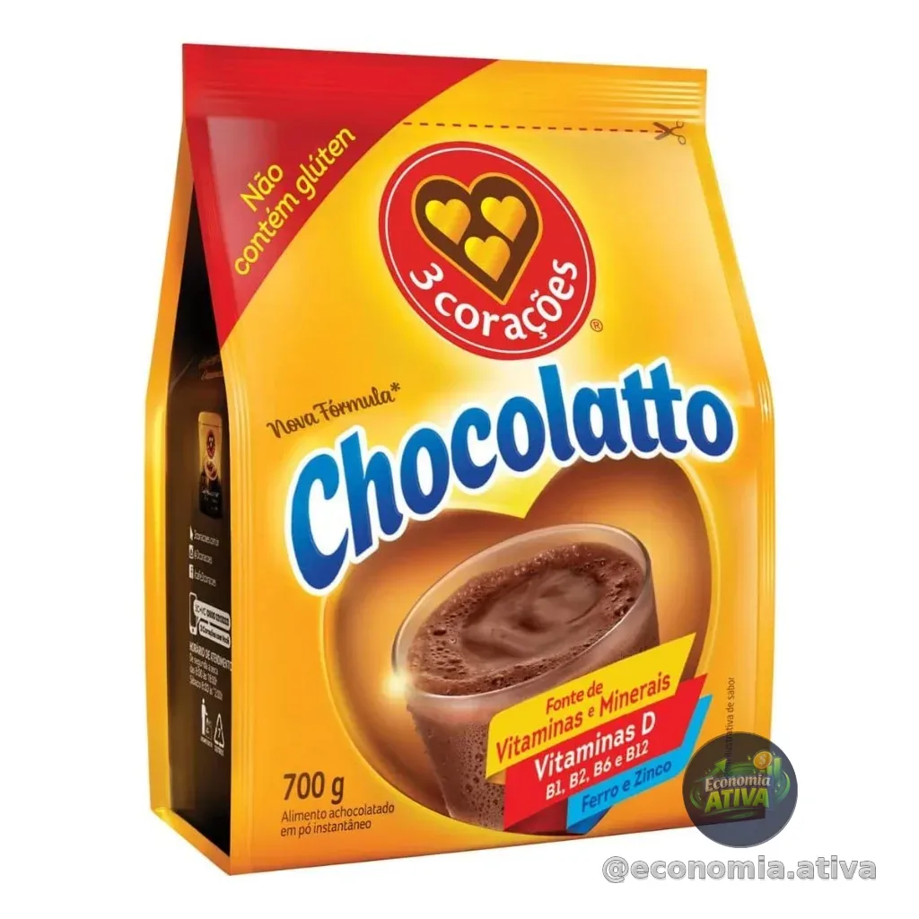 3 Corações Chocollato Achocolatado em pó - Sachê, 700g