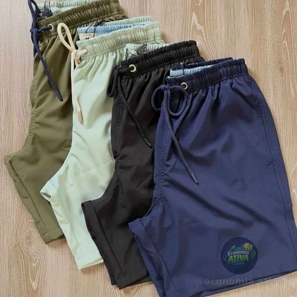 Kit 4 Bermudas Tactel Academia Praia Shorts Elastano Bolsos