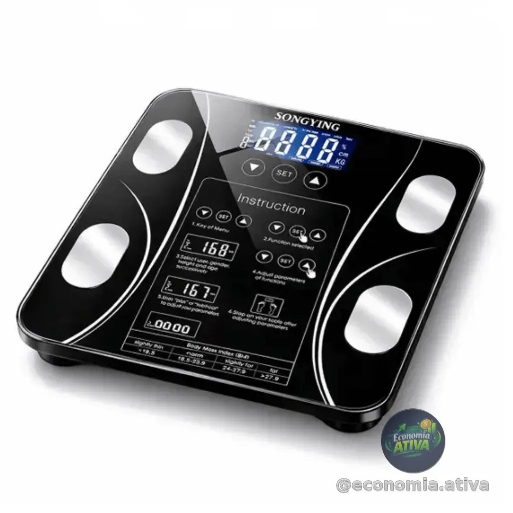 Balança Digital Bioimpedância Bluetooth com App Medição Corporal Completa