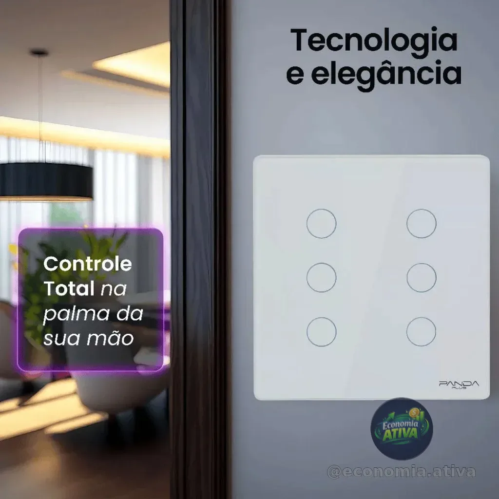 Interruptor Inteligente Wifi Touch 1, 2, 3, 4 e 6 Botões 4x2 / 4x4 Bivolt Alexa Google Tuya App Panda Plus Controle Voz