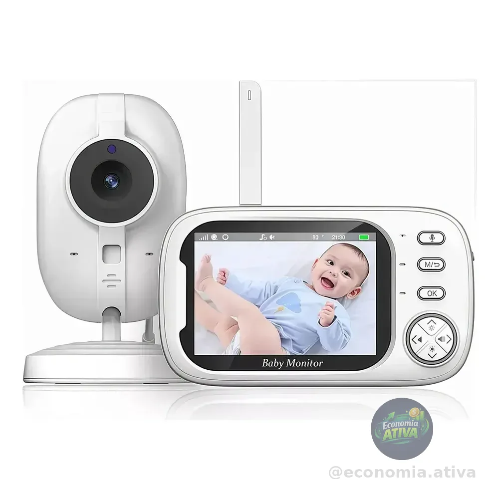 Babá Eletrônica Abm600 Câmera Semfio Visão Noturna 20h 3.5'' Lcd Tela Grande De Alta Definição Multifuncional Alarme Com Microfone 127/220v Branco