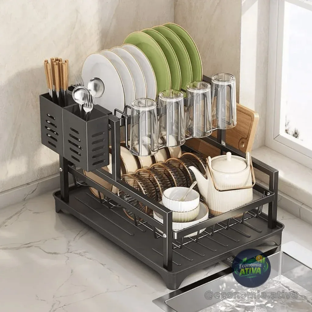 Escorredor de Louças Rack Aço Carbono Organizador Preto
