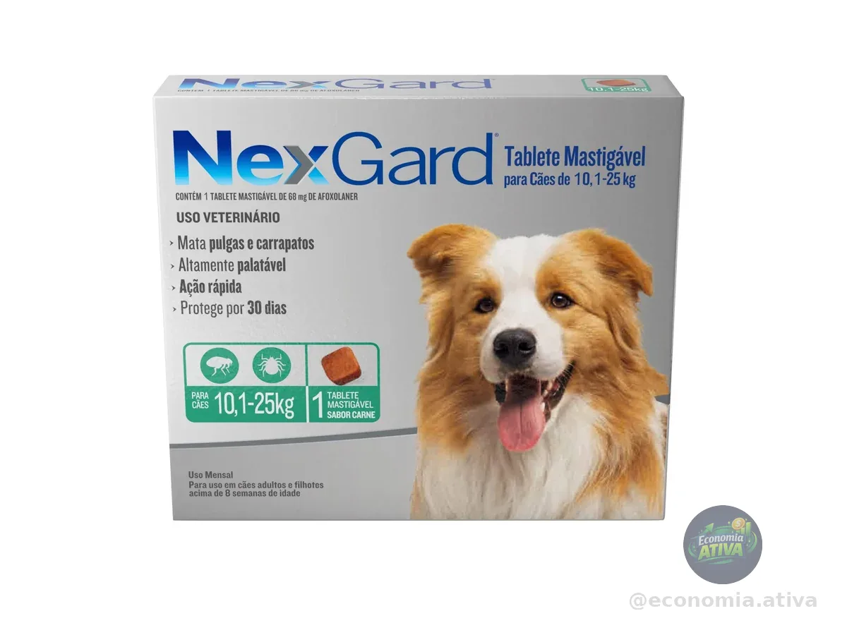 NexGard Antipulgas e Carrapatos para Cães de 10,1 a 25kg - 1 tablete