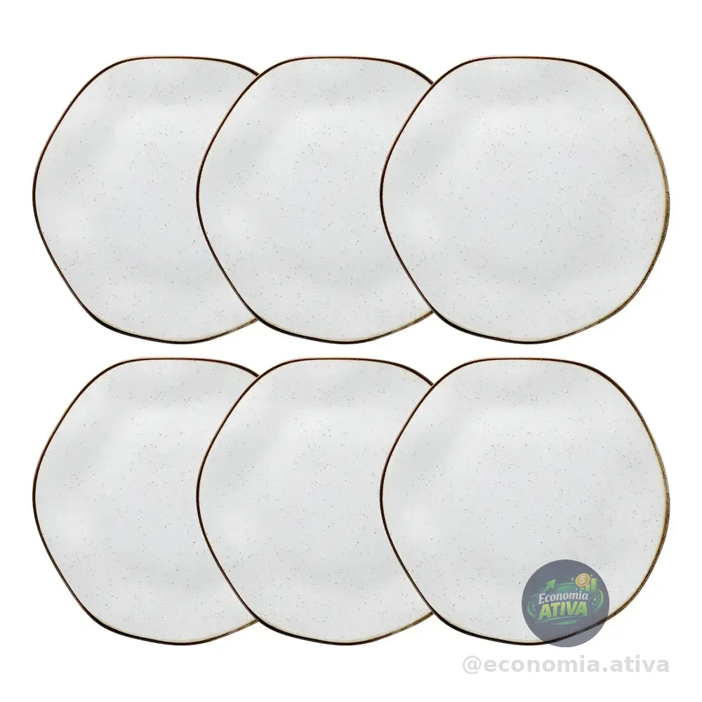 Jogo De 6 Pratos Rasos 27,5cm Oxford Ryo Maresia Cor Branco E Marrom Multicolor Liso