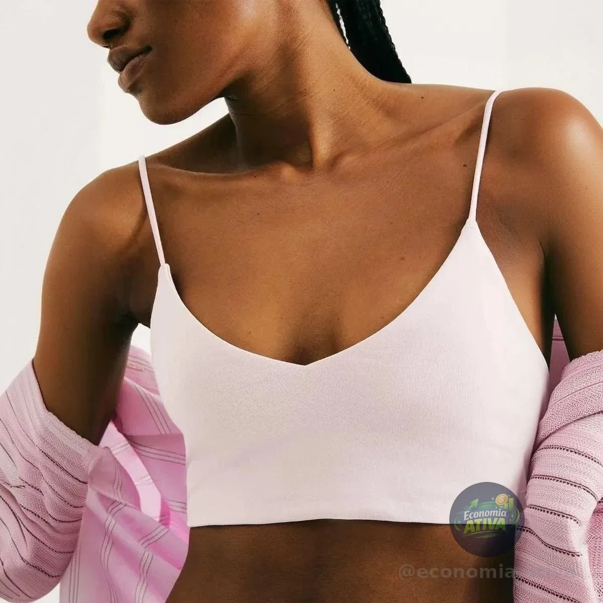 Top Decote V Em Malha De Algodão Hering Rosa