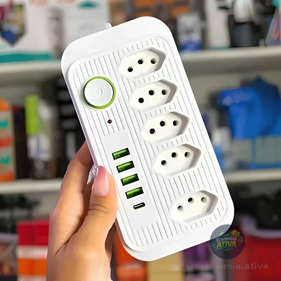 Extensão 5 Tomadas E 3 Usb 1 Pd Led Bivolt Power 110v/220v