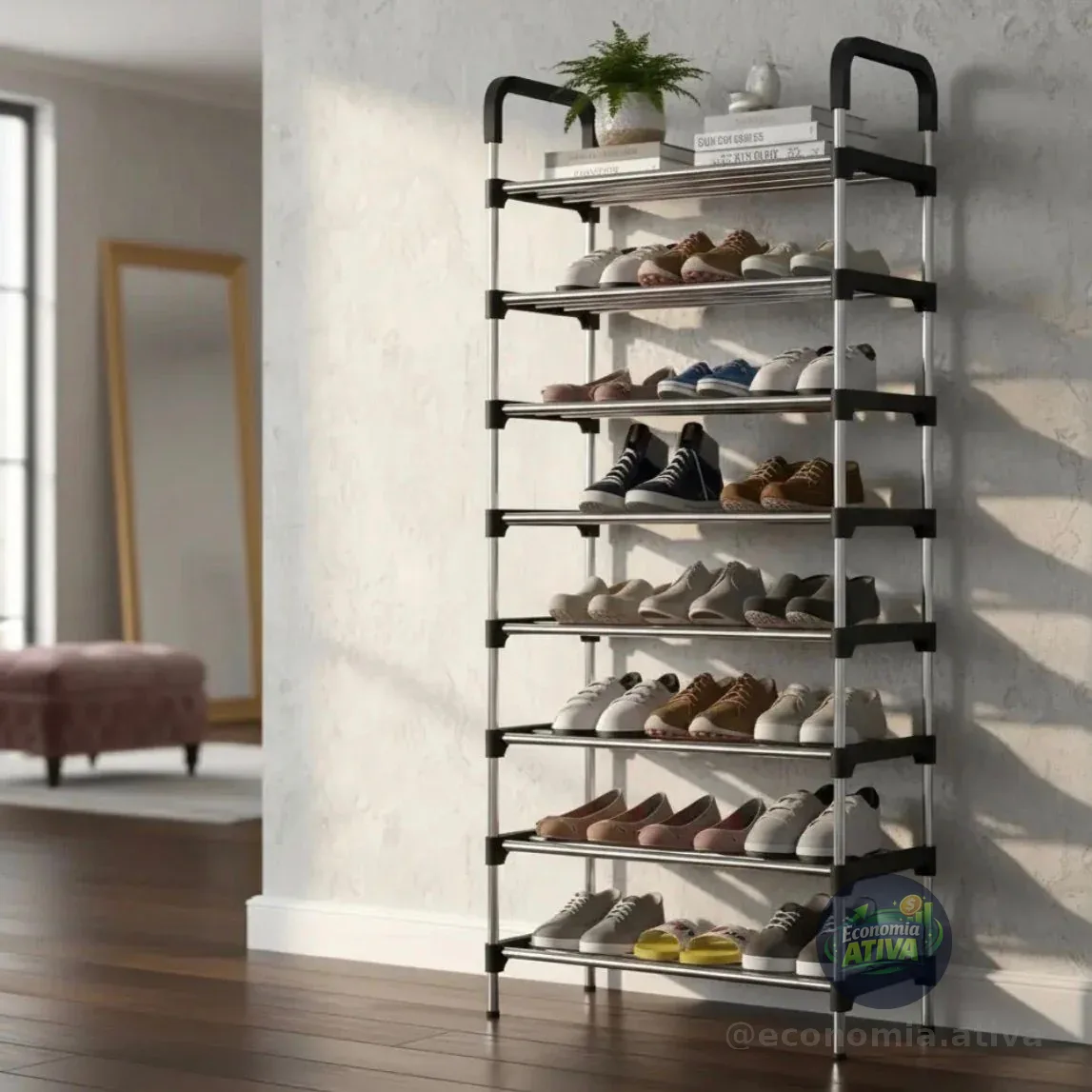 Sapateira Vertical Organizadora 8 Prateleira 24 Par Multiuso Preto