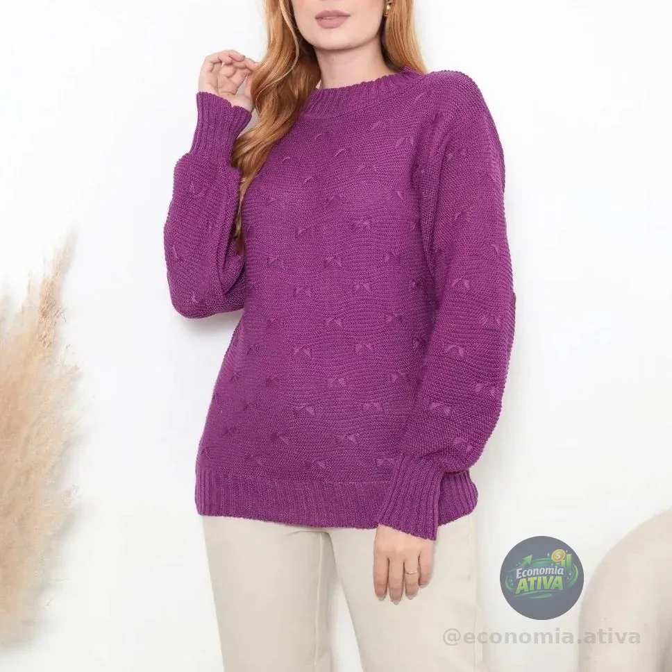 Blusa De Frio Tricot Feminina Suéter Lã Casaco Inverno Tricô Roxo 38 a 44 (12 cores)