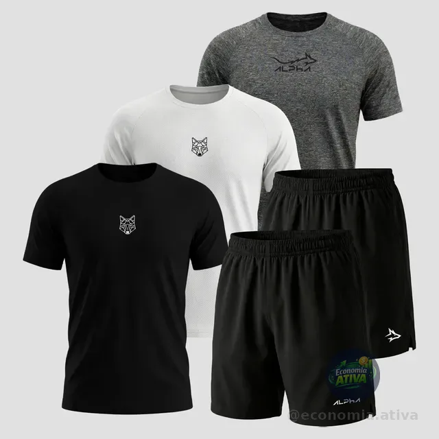Kit 5 Peças Dry 3 Camisetas E 2 Bermudas Alpha