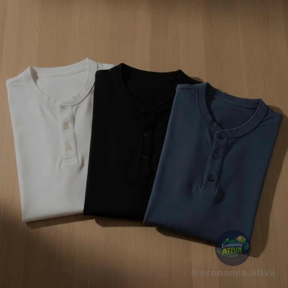 Kit 3 Camiseta Henley Slim Manga Longa