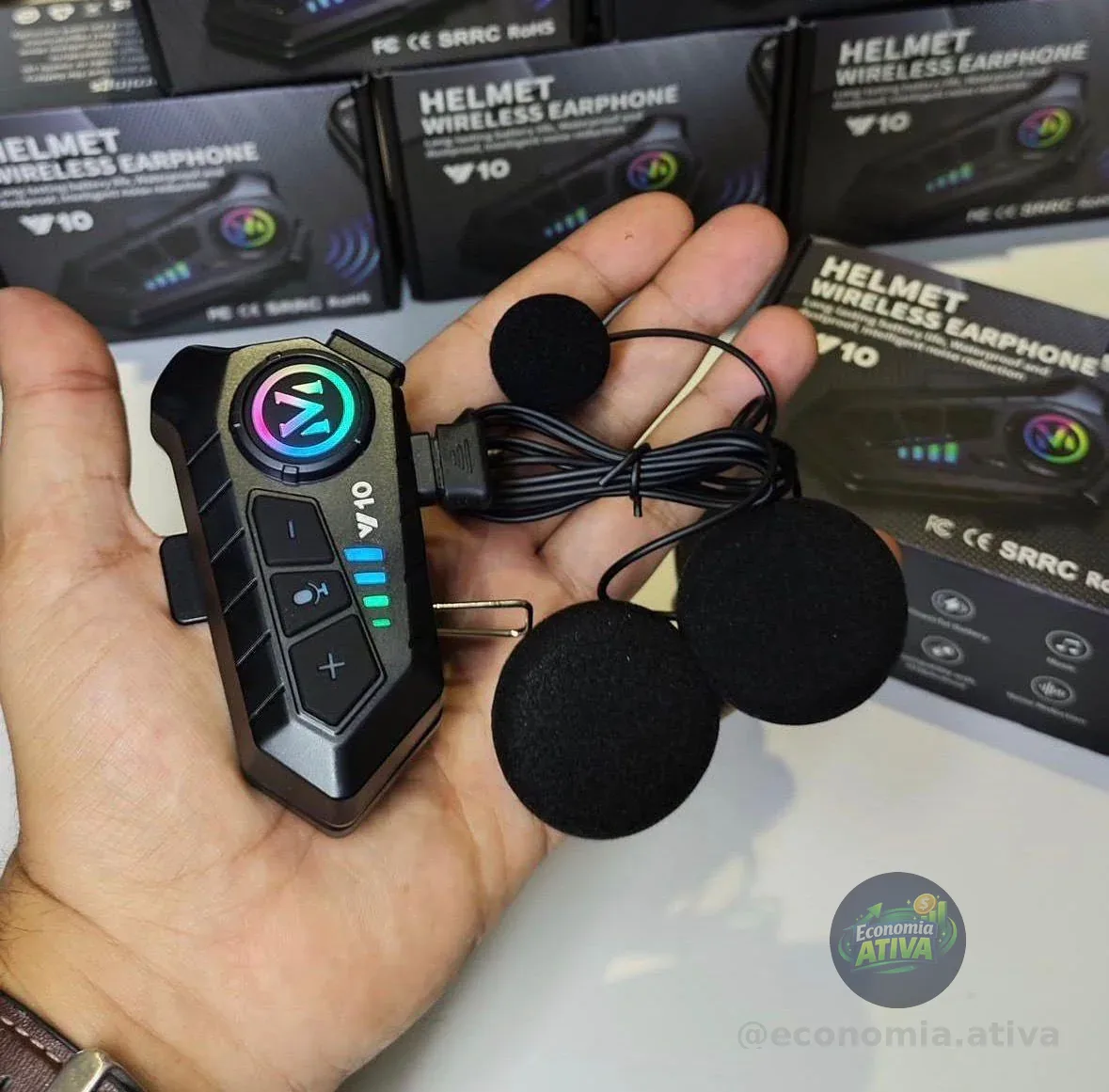 Fone De Ouvido Para Capacete Bluetooth Headset Rgb