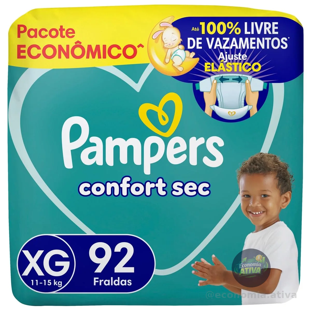 Pampers Confort Sec Fralda Descartável com cintura elástica Tamanho XG, 92 Unidades