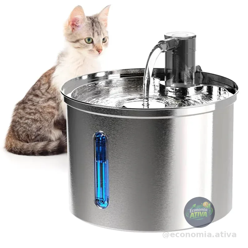 NEWPET Bebedouro Fonte Agua Filtro Silenciosa Inox, Fonte Pra Gatos com Torneira Janela de Nível de água Bomba Ultra Silenciosa,Bivolt (Inox, 3L)