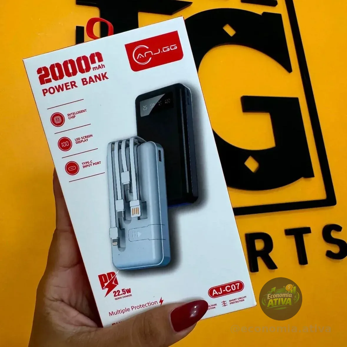 Power Bank 20000mah Carregador Portátil Turbo Rápido 22.5w Display Digital Branco