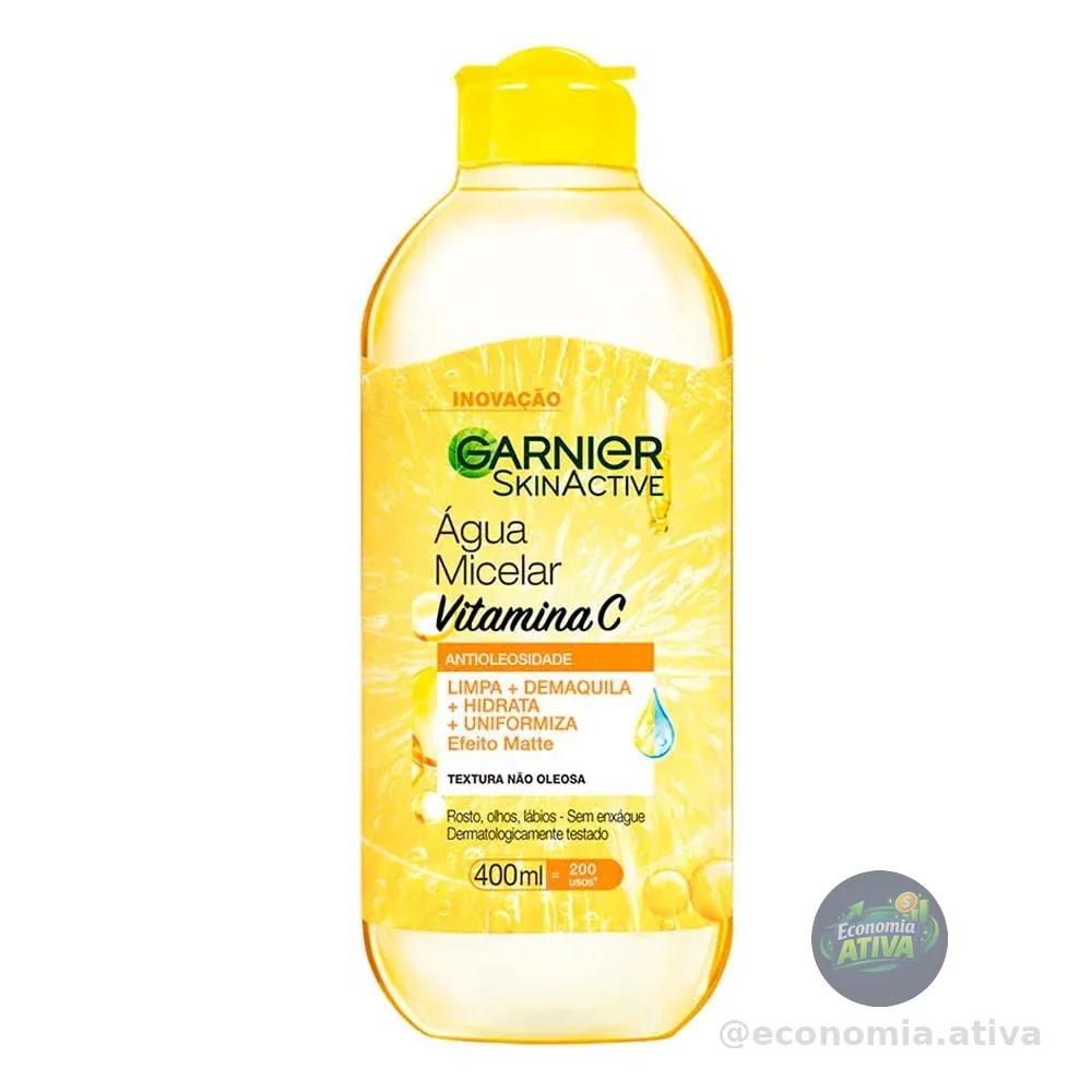 Garnier SkinActive, Água Micelar Antioleosidade com Vitamina C, Remove a Maquiagem e Ilumina a Pele com Ação Hidratante, Tonificante e Fórmula Oil Free, 400ml