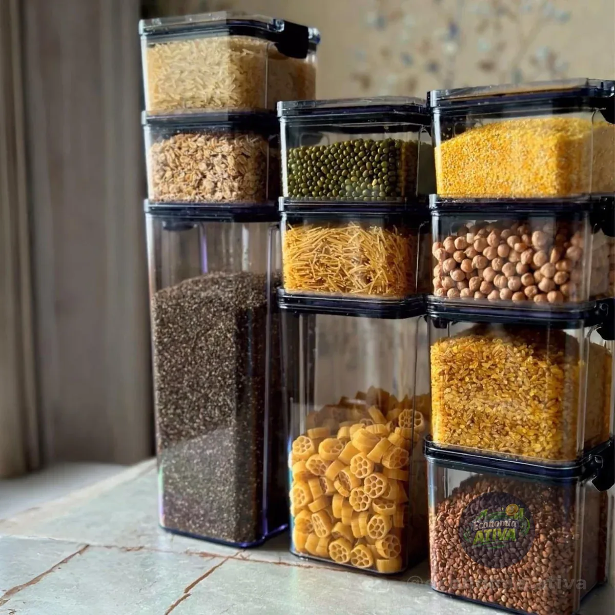 Kit Potes Porta Mantimento Hermético Quadrado 12 Uni