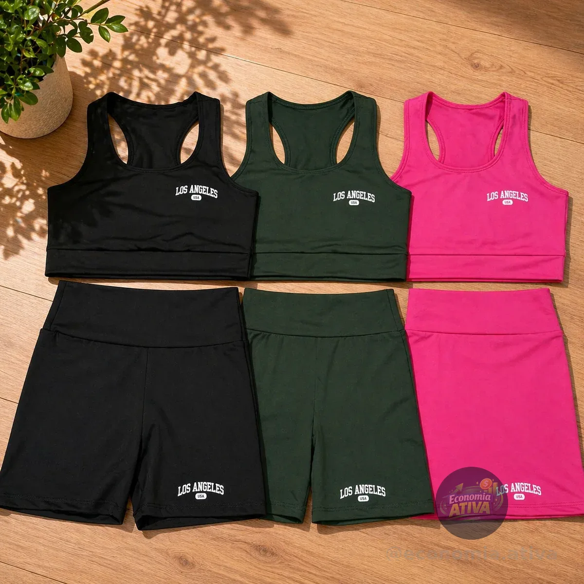 Kit 3 Conjunto Top Shorts Feminino Los Angeles Fitness