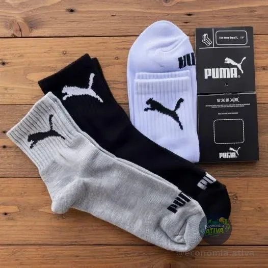 Kit 6 Pares Meias Puma Cano Médio Alto Algodão