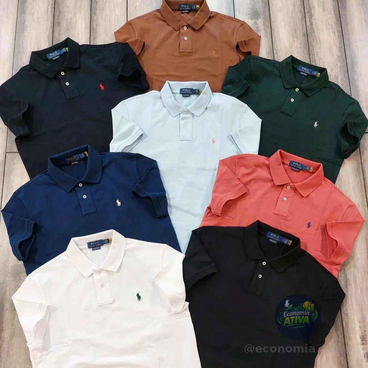 Camisa Polo Masculina Logo Camiseta Piquet Gola Americana (6 cores)