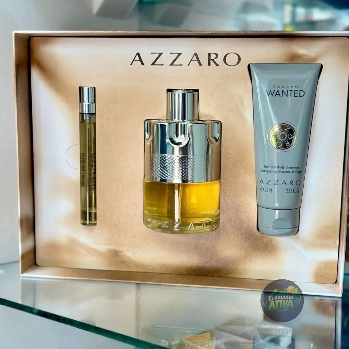 Kit Azzaro Wanted • Eau De Toilette 100ml • Gel de Banho 75ml • ⁠Eau De Toilette 10ml
