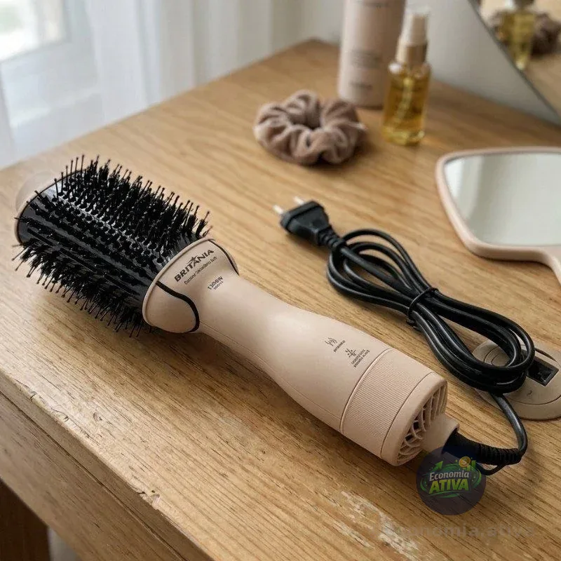 Escova Secadora Britânia Bec07r 4 Em 1 1300w Cabo Giratório Rosa 127/220v