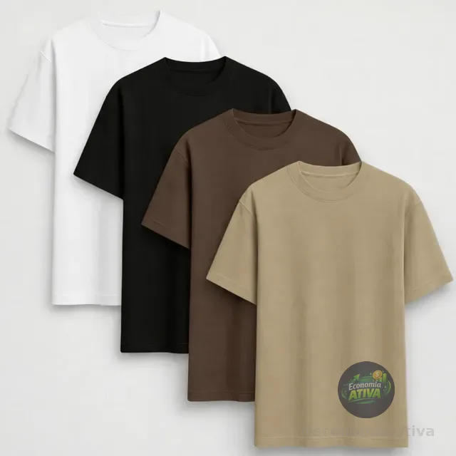 Kit 4 Camisas Camiseta Básica Lisa 100% Algodão Premium 30.1