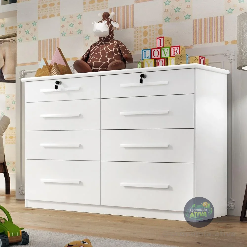 Comoda Infantil Monza 8 Gavetas Com Chave