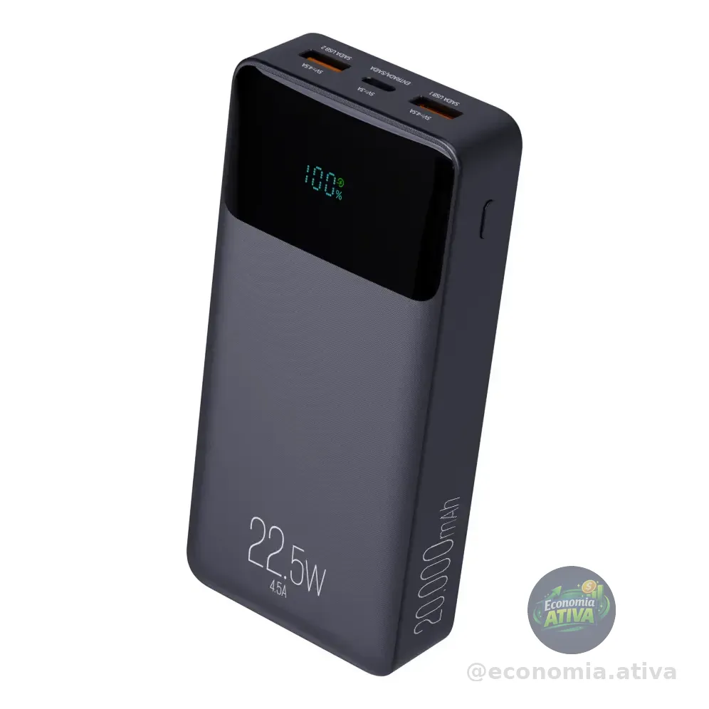 Power Bank Pro 20000mah ELG Pb200bk, Bateria Portátil Universal, Carga Rápida, Display Indicador, Entradas Micro Usb E Usb-c, 2 Portas Usb-a, Pd+qc3.0, Preto