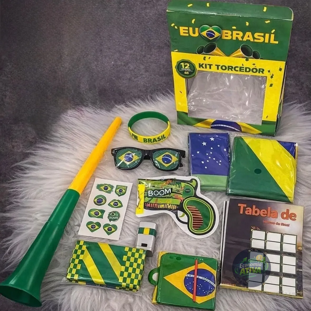 Kit Torcida Brasil Copa 2026 - Bandeira, Vuvuzela E Mais